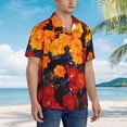 thumbnail image 3 of Honeii Marigold Flowers In Different Colors Print Men’s Hawaiian Shirt,Classic Button-Down Short Sleeve Shirt, for Beach, Vacation, and Outdoor Activities,X-Large, 3 of 7