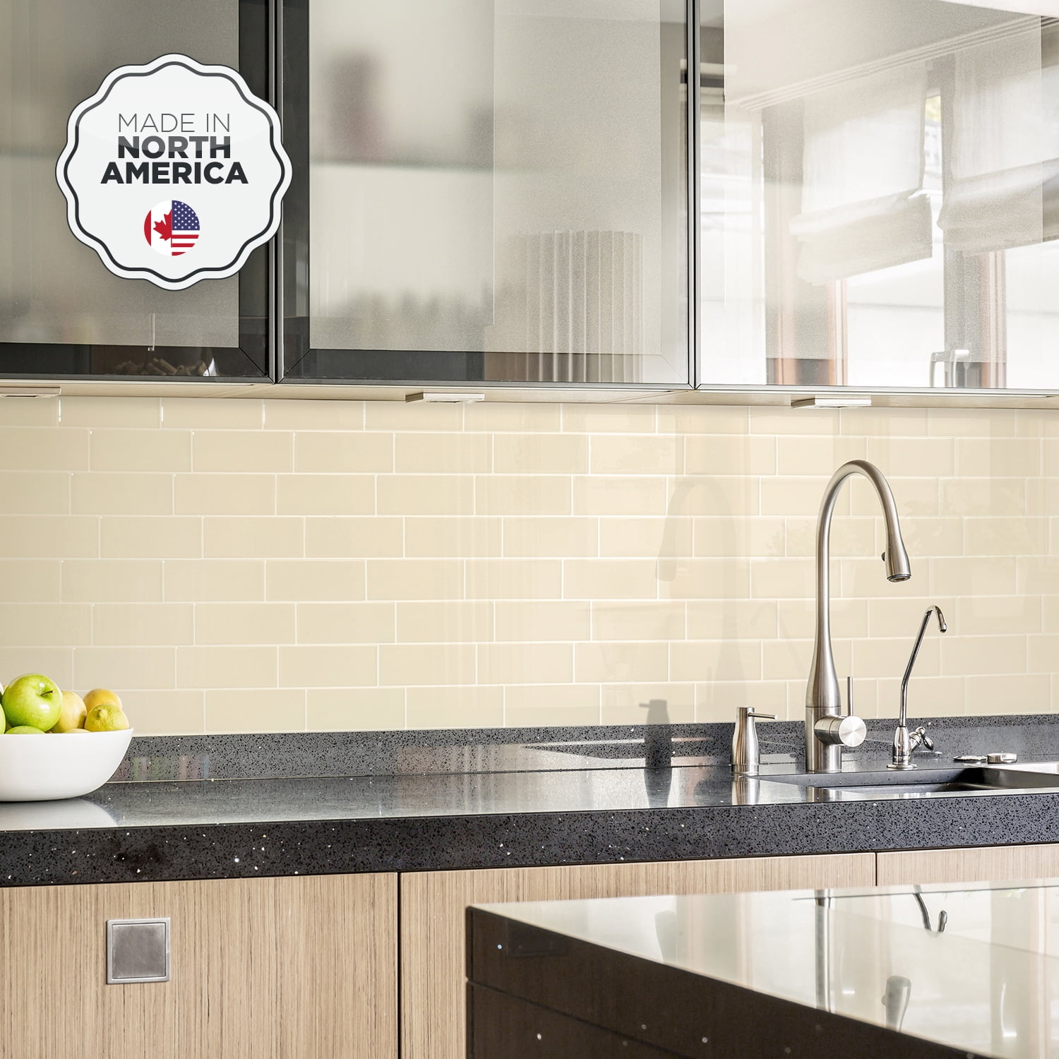 Smart Tiles - 3D Adhesive Peel and Stick Backsplash Tile, Beige - 4-Pack 11.56" x 8.38"