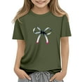 thumbnail image 2 of CCRFTGI Shirt for Children Girls 10-12 Funny Preppy Bowknot Graphic Shirts Fashion Tee Summer Tops Short Sleeve Crew Neck Gift T-Shirt Army Green 13-14 Years, 2 of 5