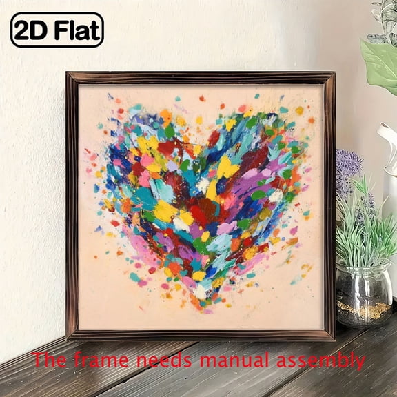 2D Flat, 1Pc Wood Frame Sign Abstract Love Wall Art Paintings Ideal Gift For Living Room Bedroom Farmhouse Corridor Wall Decor Room Decoration Ready to Hang 8x8inch