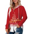 thumbnail image 4 of Christmas Women's Fashion Casual Raglan Long Sleeve Drawstring Jacket Vintage Button Hooded Jacket for Holiday Retro Style,Watermelon Red,XL, 4 of 4