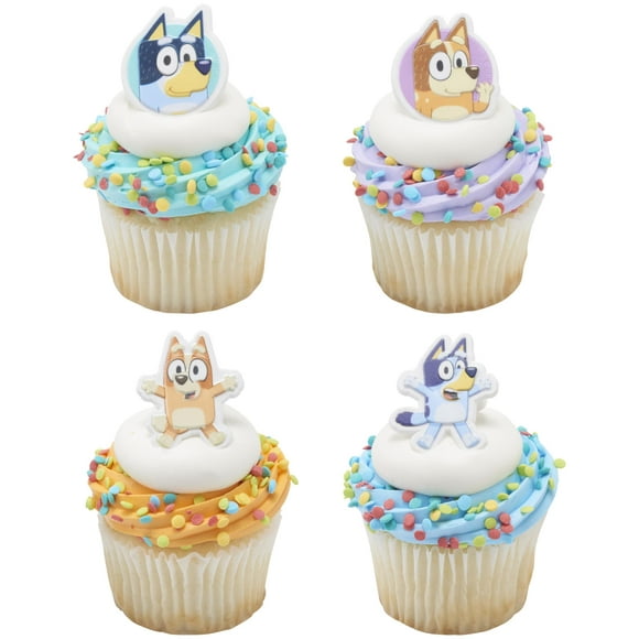 DecoPac Bluey So Much Fun Rings, 72 Cupcake Decorations Featuring Bluey, Bingo, Bandit, and Chilli, 3D Food Safe Cake Toppers â 72 Pack
