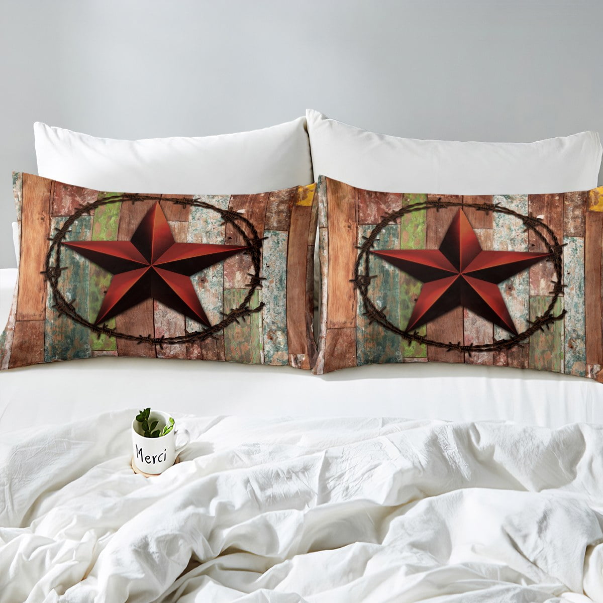Red Western Texas Star Duvet Cover Retro Vintage Circle Bedding
