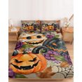 thumbnail image 2 of Twin Sze Fitted Sheet Set - Pumpkins Halloween 2 Piece Bedding Sets 16" Deep Pocket Fitted Sheet with 1 Pillowcase, Black Horror Purple Floral Beige Brushed Microfiber Hotel Luxury Bed Sheets, 2 of 9