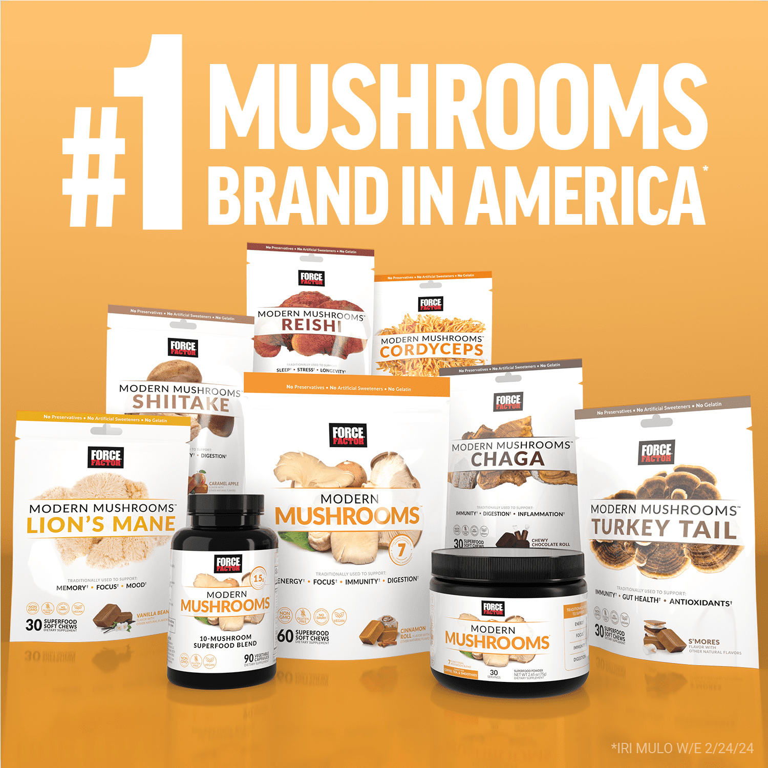 (3 pack) Force Factor Modern Mushrooms, Mushroom Supplement with Lion’s Mane, Cordyceps & Reishi for Energy, Focus, Immune Health, Unflavored, 30 Servings