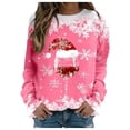 thumbnail image 2 of TIMIFIS Sweat-Shirt Oversize de Noël pour Femmes Décontracté Mignon Verre de Vin Rouge Flocon de Neige Imprimé Col Rond Pull Cadeaux pour Noël, 2 of 4