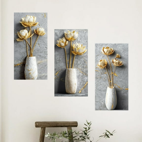 3pcs Vase Wall Stickers,Self-adhesive Wall Art Decoration,Suitable for Corridor Staircase Wall Living Room Sofa Background