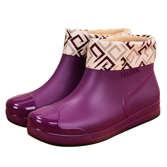 XIMIN Women’s Low-Cut Ankle Rain Boots Waterproof Non-Slip Car Wash Kitchen Wear-Resistant Work Shoes Warm Lined Anti-Slip Wear-Resistant Slip-On Round Toe Water Shoes