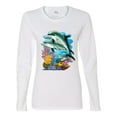 thumbnail image 2 of Pair of Dolphins Swimming in Ocean Animal Lover Womens Graphic Long Sleeve T-Shirt, White, Medium, 2 of 3