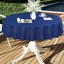 Round Faux Linen Table Cloth, Waterproof Burlap Fabric Tablecloth, Washable Decorative Farmhouse Table Covers for Kitchen, Dining, Parties, 60x60, Indigo