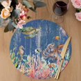 thumbnail image 3 of Turtle Coastal Round 13 Inch Placemats Set of 6, Nautical Summer Beach Coral Octopus Blue Wooden HeatResistant Non Slip Place Mats for Dining Table, Wipeable Kitchen Table Mats for Housewarming, 3 of 9