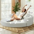 thumbnail image 3 of Aukfa 67" Round Convertible Folding Sofa Bed, Corduroy Futon Sleeper Couch with Pillows for Small Spaces and Living Rooms, White, 3 of 9