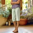 thumbnail image 7 of Josdec Women's Casual Striped Linen Bermuda Shorts Elastic High Waist Straight Leg Knee Length with Pockets for Summer Daily Beach Wear, 7 of 7