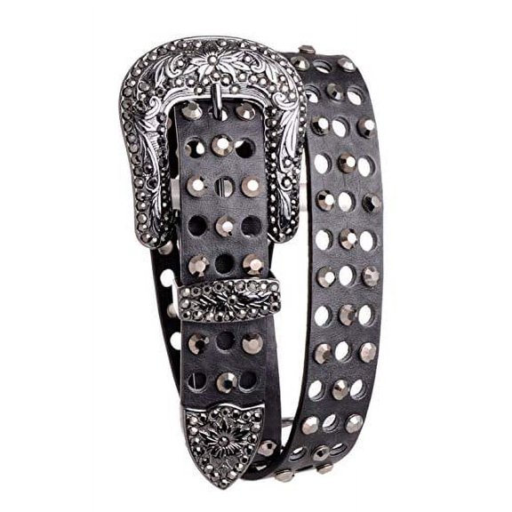 Nomad Creek Women's Laser Cut Rhinestone Studded Leather Belt