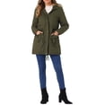 thumbnail image 2 of Chaqueta parka de invierno para mujer INSPIRE CHIC, abrigo acolchado largo, cálido, a prueba de viento, con capucha de piel sintética, color verde militar, 2 of 6