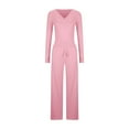 thumbnail image 6 of Fnooota Womens Two Piece Sets, Long Sleeve V Neck Casual Tops and Pants Sets Pink Size M, 6 of 7
