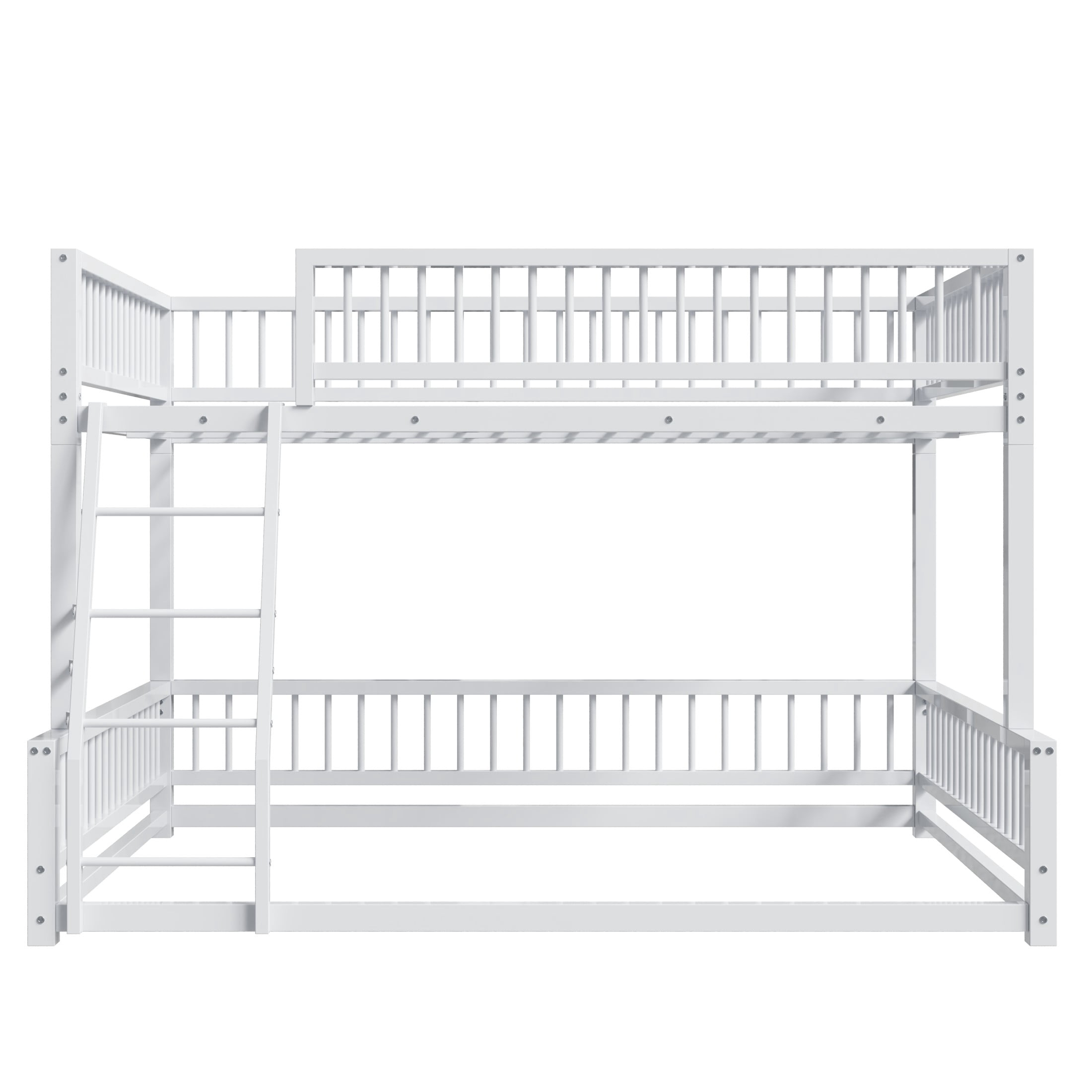 Noble House Full XL over Queen Bunk Bed, Heavy Duty Metal Frame with Integrated Ladder and Safety Guardrails, White