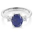 thumbnail image 2 of Gem Stone King 2.10 Ct Oval Blue Lapis White Created Sapphire 925 Sterling Silver Ring (Size 5), 2 of 4