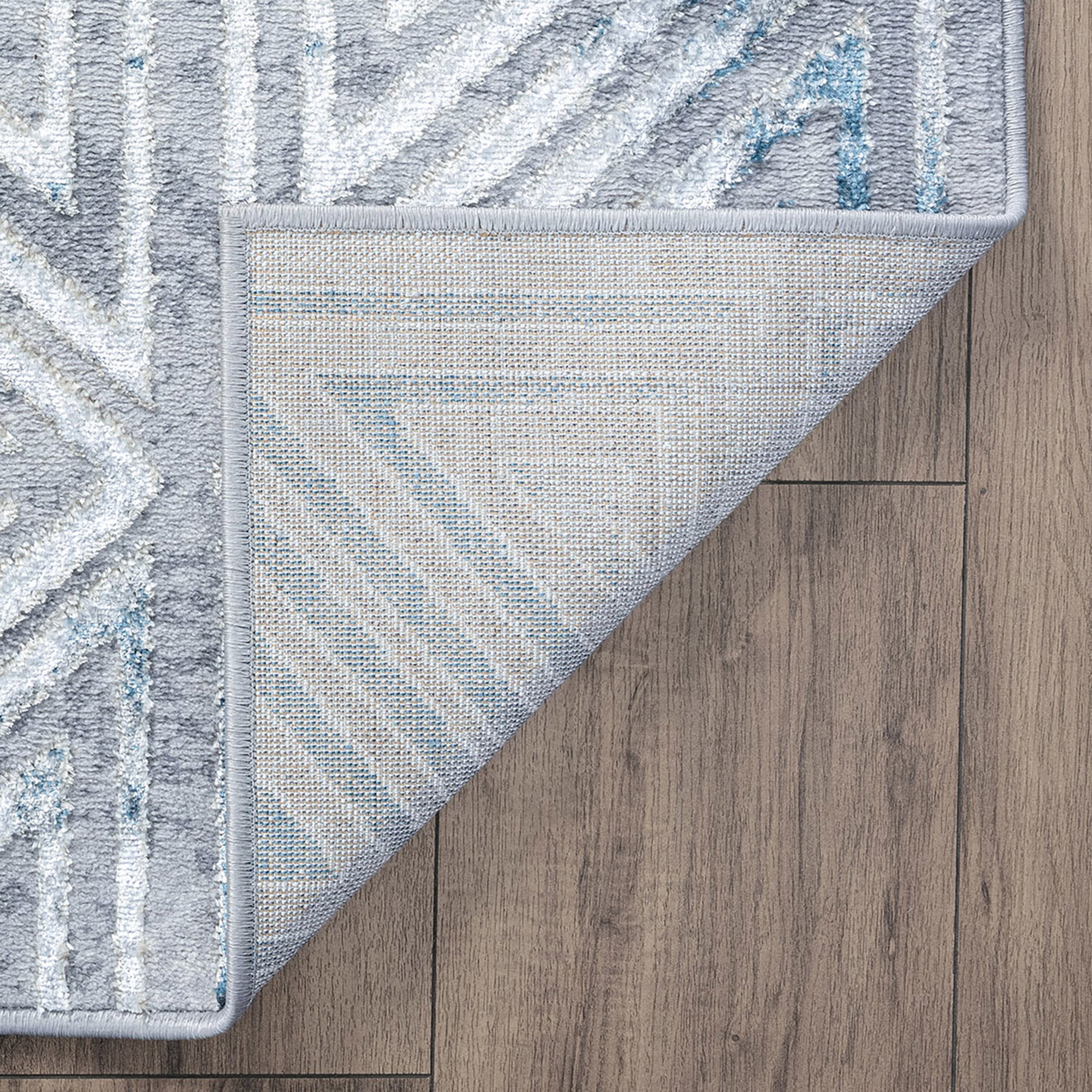Contemporary 9x12 Area Rug (8'7'' x 12'2'') Abstract Blue, Cream Living Room Easy to Clean