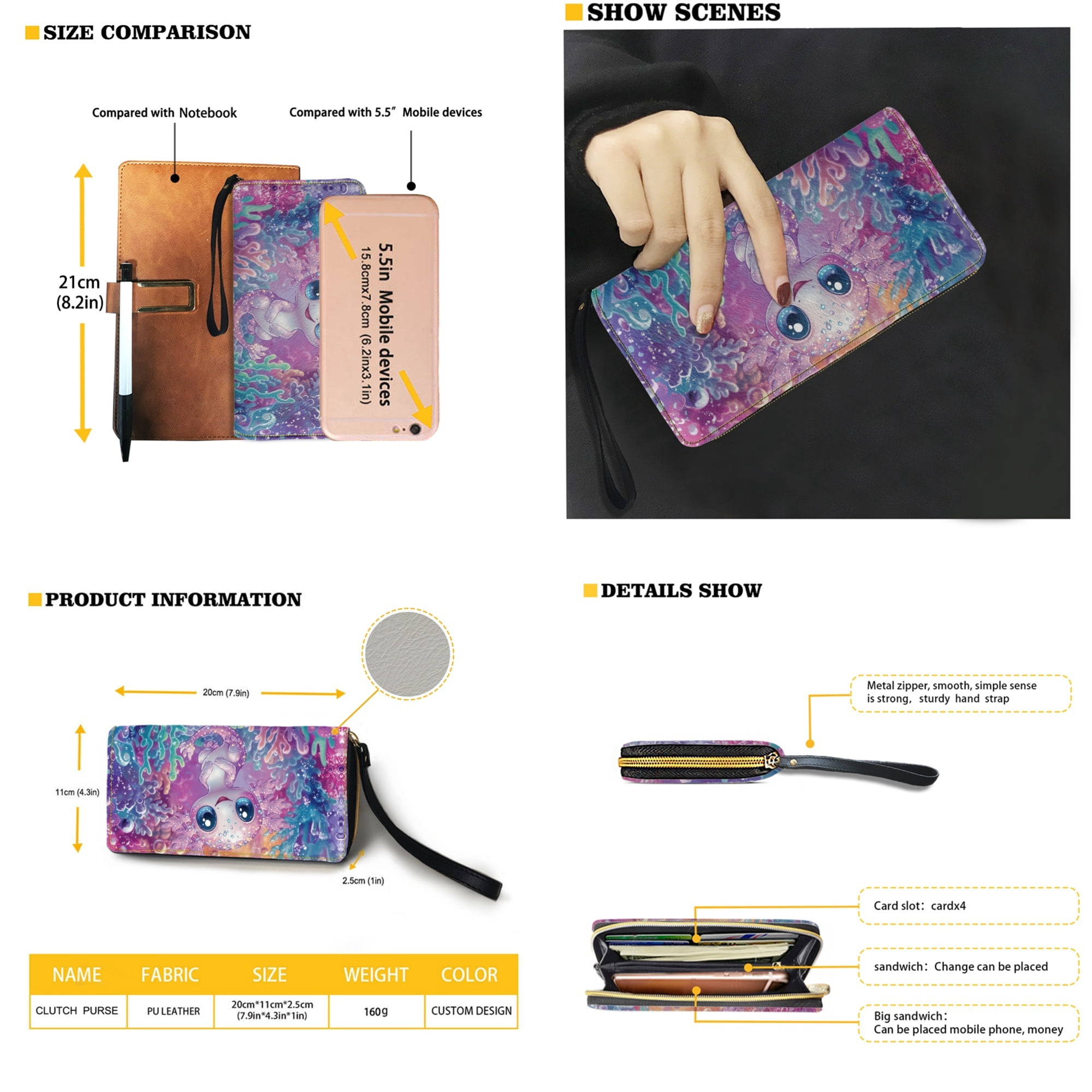 ZUXONGSY Axolotl Coral Print Women's Leather Tote Bag and Wallet Set Lightweight Top Handle Satchel Purse with Matching Clutch for Shopping Work