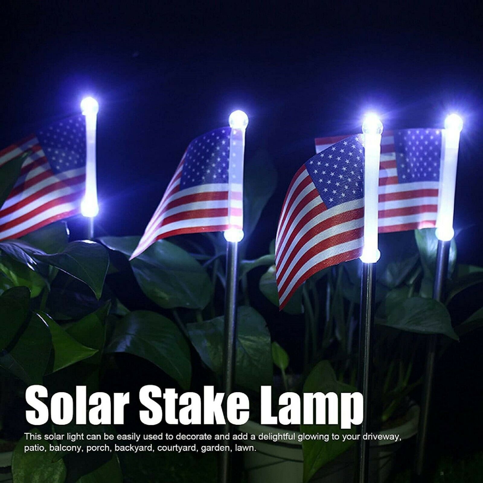 American Flag Solar Light, Epicgadget Solar Powered US Flag Garden Stake Landscape LED Lights with USA Flag for Outside Memorial Day and July 4th Decoration Outdoor Pathway Yard Art Décor (8 Pieces)