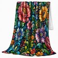 thumbnail image 2 of Blue Floral Oil Painting Autumn Harvest Scene, Cozy Pet Portrait Pattern, Warm Flannel Blanket for Living Room and Bedroom, Cat Lovers Thanksgiving Gift, Pet Lover Home Decor, 2 of 9