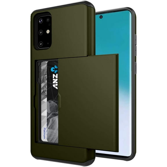 Card Slot Holder Wallet Samsung Galaxy S21 Ultra Case - (Dark Green) Dual Layer Shockproof with Heavy Duty Protection
