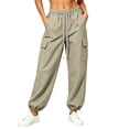 thumbnail image 5 of Lumosvexa Women's Cargo Joggers, Multiple Pockets Loose Fit Adjustable Drawstring Fall Hiking Sports Pants Green L, 5 of 6