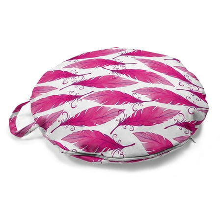 

Feathers Round Floor Cushion with Handle Romantic Silhouettes Ornamental Element Bird Feathers Demonstration Decorative Pillow for Living Room & Dorms 18 Round Hot Pink Pale Pink by Ambesonne