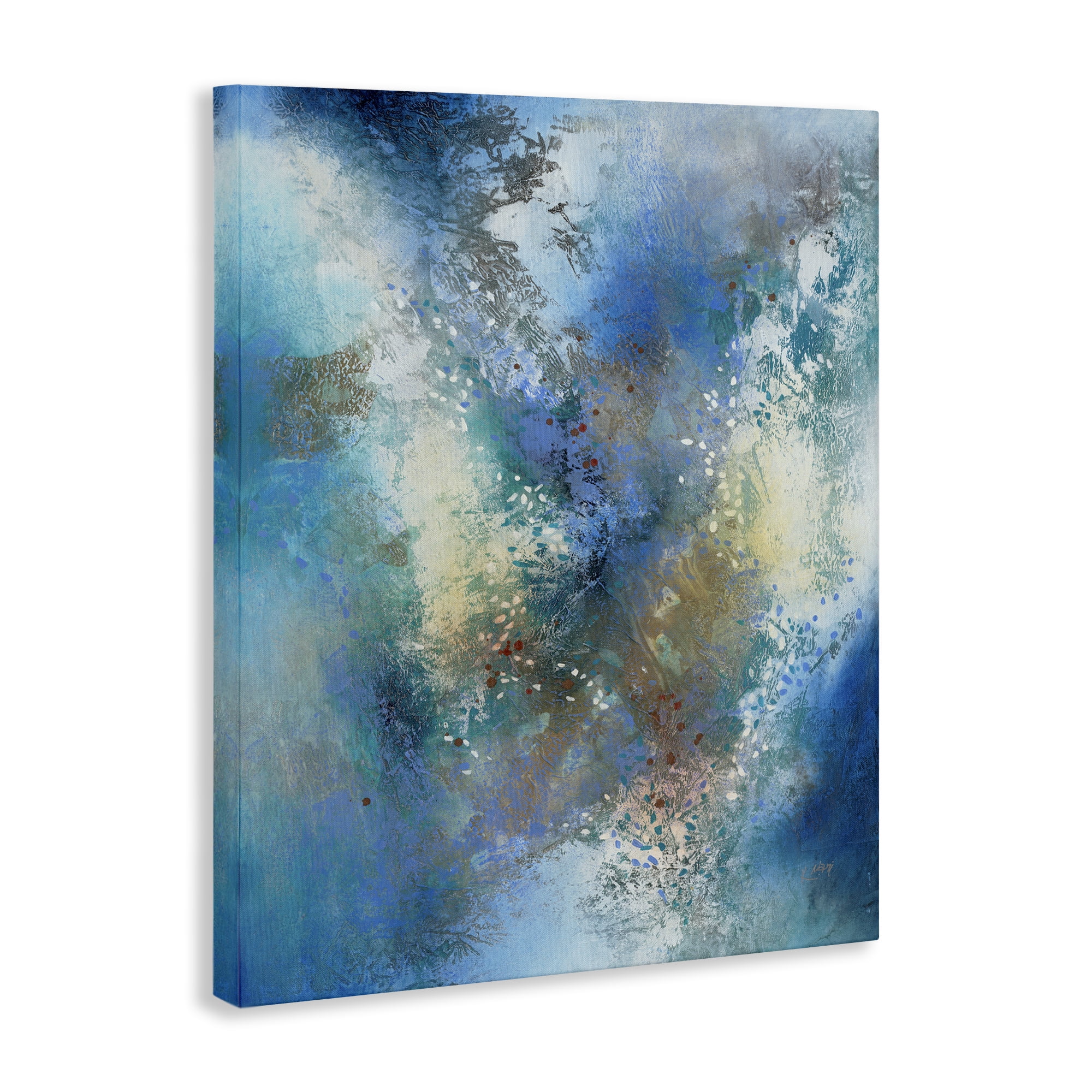 Stupell Industries Fluid Blue Abstraction Abstract Painting Gallery Wrapped Canvas Art Print Wall Art, 16 x 20