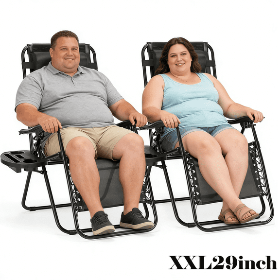 SERABETTO Oversized Zero Gravity Chair, 29In Adjustable  Lounge Chair Lawn Patio Reclining Chair Upgraded Alloy Lock and Cup Holder