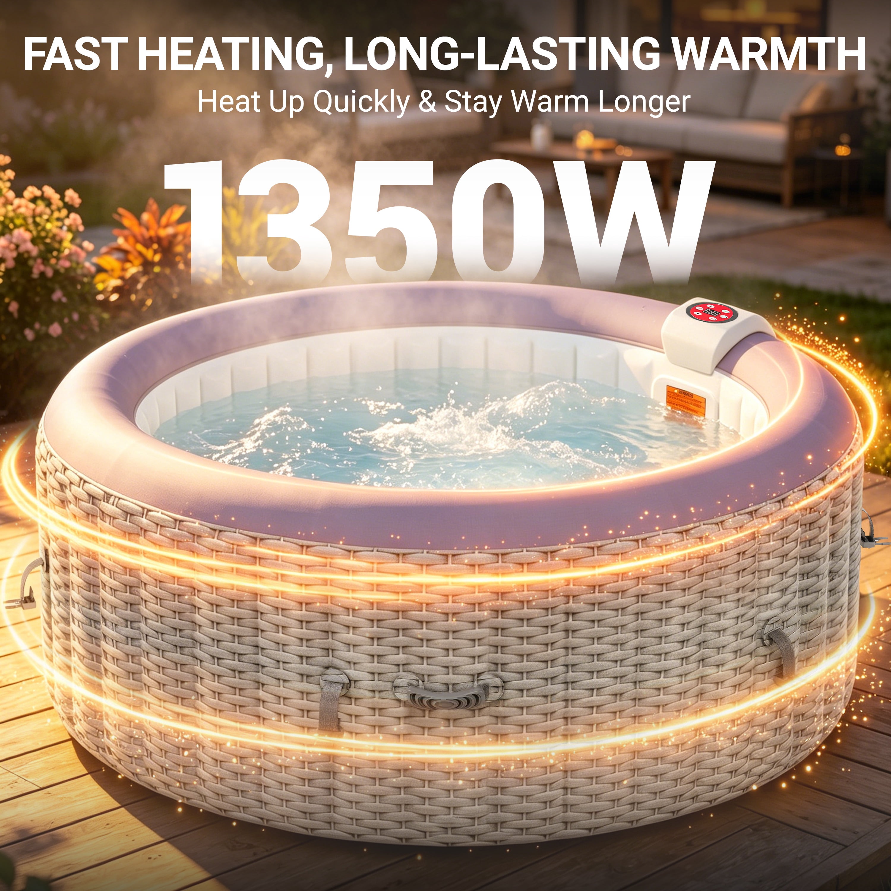 Segmart 2-4 Person Inflatable Hot Tub, 110 Jets Outdoor Spa for Backyard & Patio, Heats to 104°F, Built-in Pump, Includes Cover, Ground Mat & 2 Cup Holders