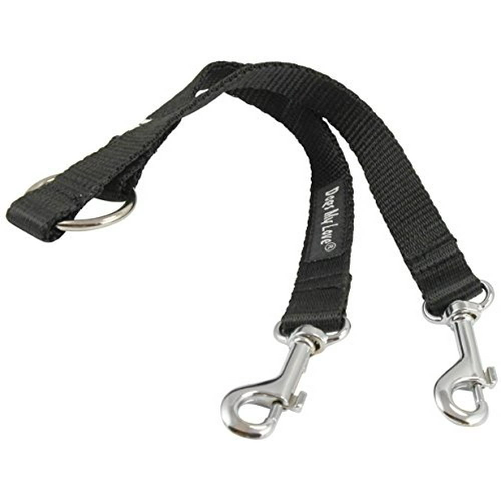 10" Long Nylon 2Way Double Dog Leash Two Dog Coupler Black 4 Sizes