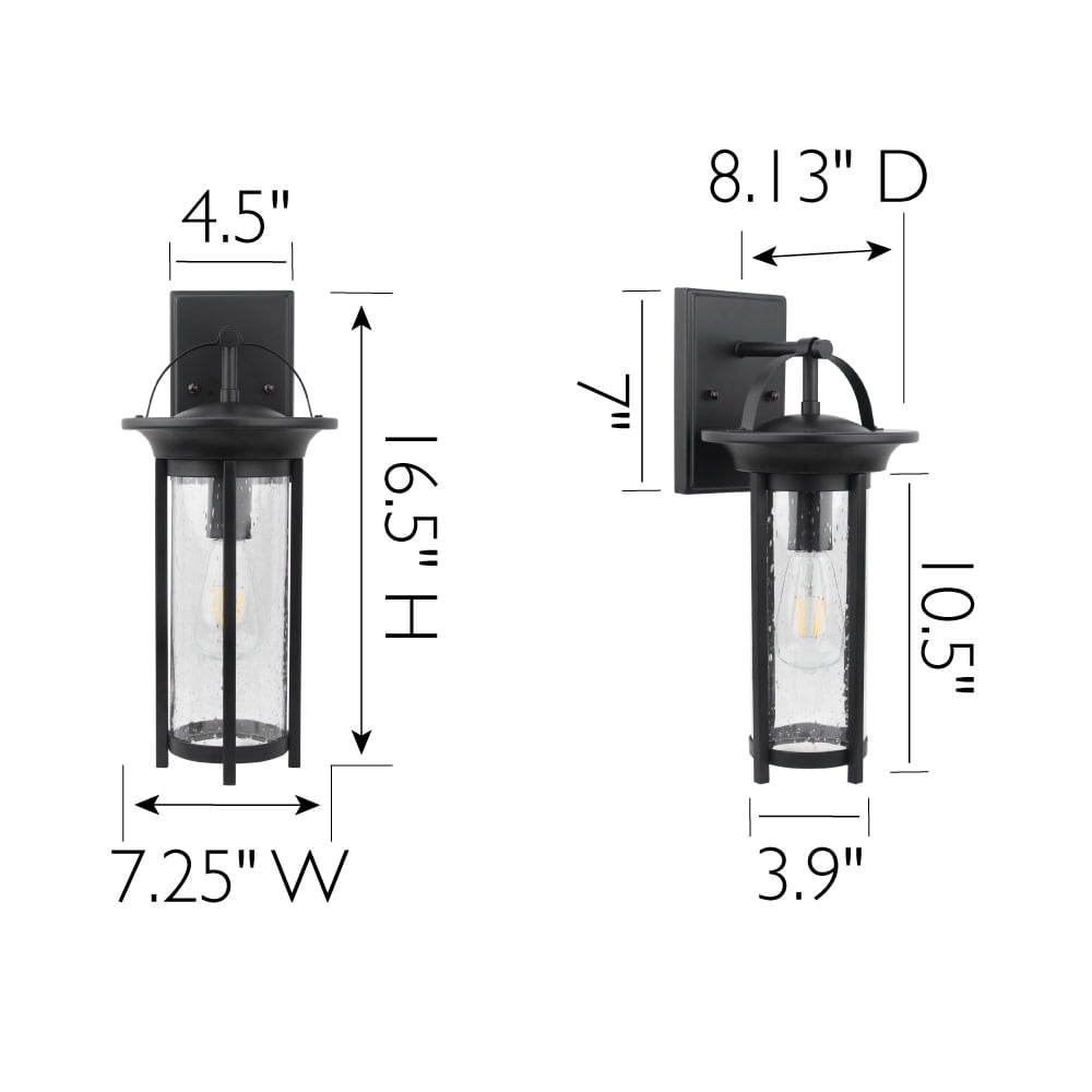 Design House Chapel Ridge 1-Light LED Indoor/Outdoor Dimmable Wall Light with Clear Seedy Glass Shade, Black