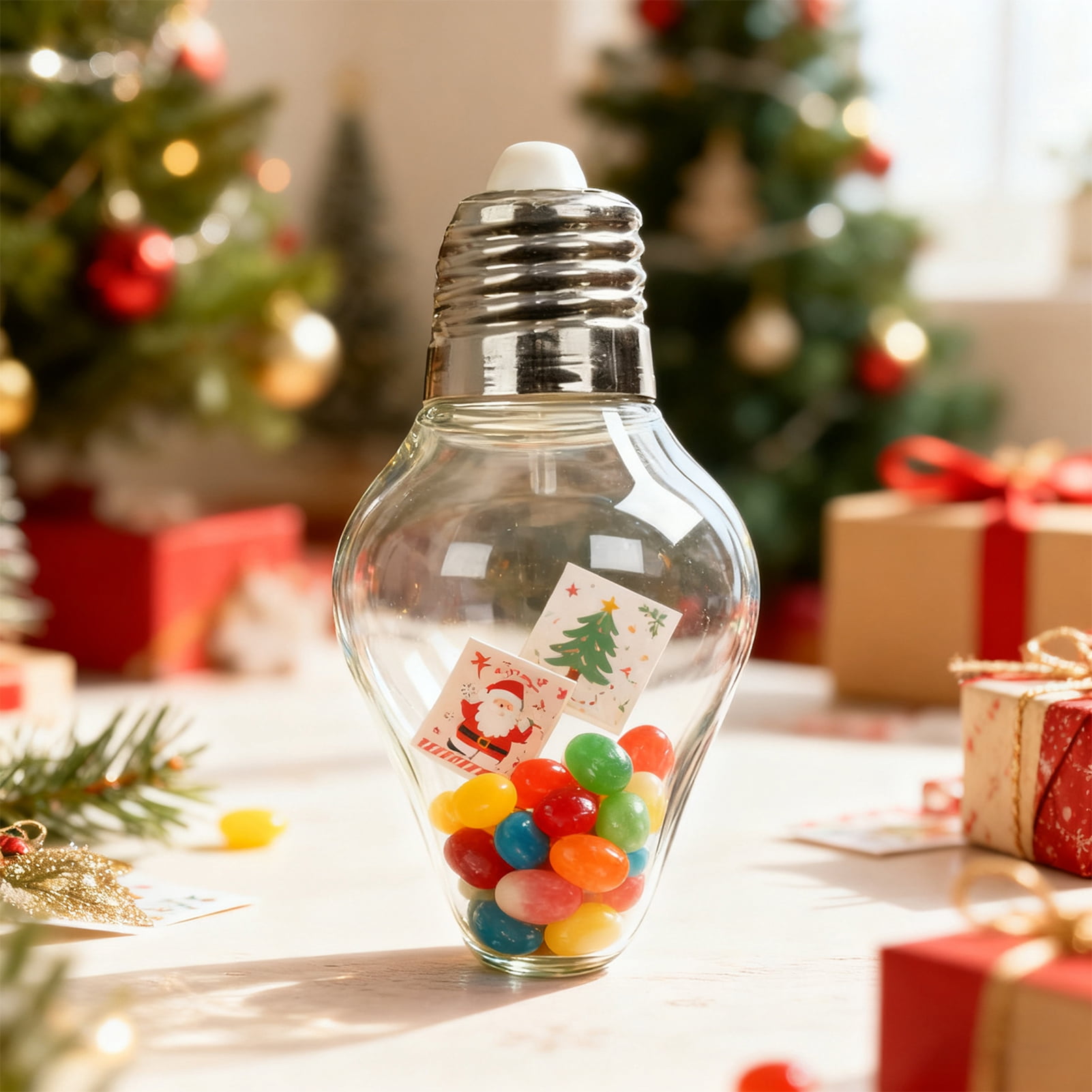 Dserhfy Christmas Bulb Gift Jar, Light Bulbs Shape Ornaments with Screw Off Cap Empty Candy Cards Jar for DIY Crafts Christmas Decor