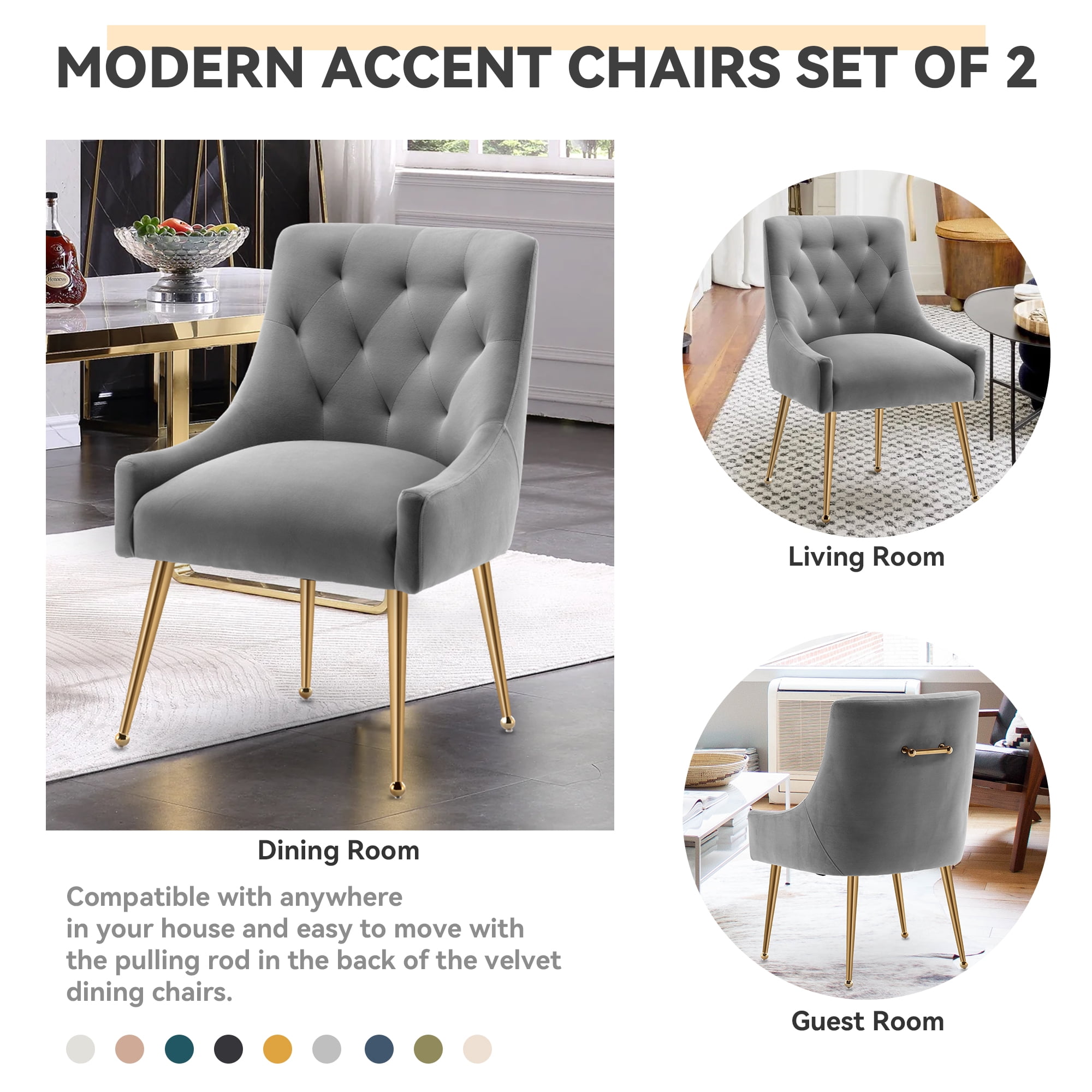 SEYNAR Elegant Tufted Upholstered Dining Chairs Set of 6, Velvet Accent Chair for Dining Room(Grey)