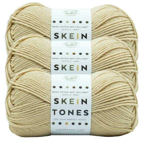 Lion Brand Yarn Basic Stitch Anti Pilling Skein Tones Almond Anti Pilling Medium Acrylic Beige Yarn 3 Pack