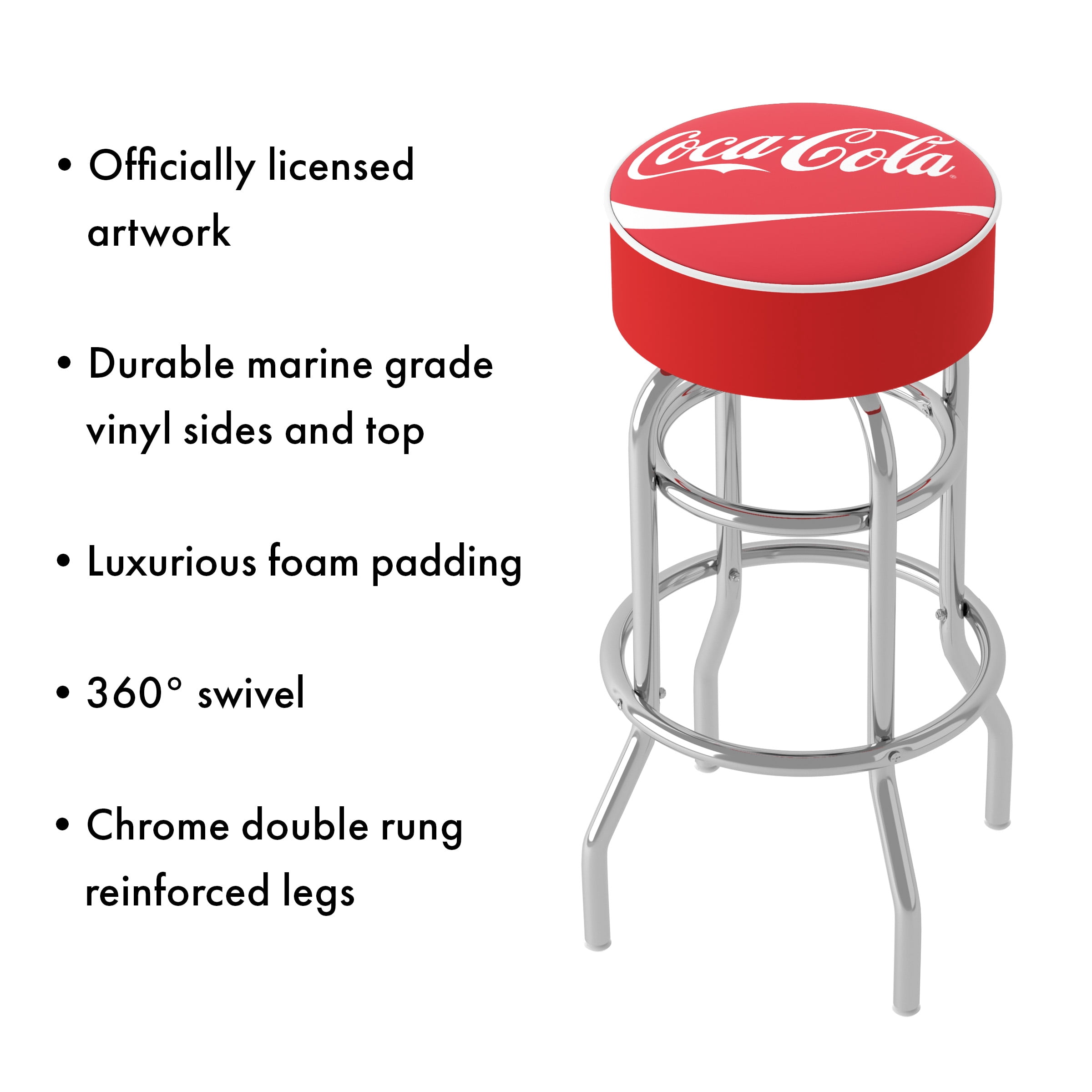 Trademark Gameroom Coca-Cola Logo Bar Stool with Padded Seat