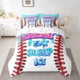 thumbnail image 2 of Feelyou Teens Birthday Cake Bedding Comforter Set 7pcs, Eat Sleep Ice Blue King Bedding Sets, Baseball Gaming Sport Reversible Bed Sheets, Ultra Soft Bedroom Decor, 2 of 8