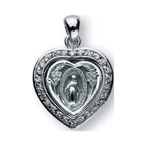 Picturesongold.Com Sterling Silver Miraculous Medal W/ Cubic Zirconias - 3/4" Sterling Silver