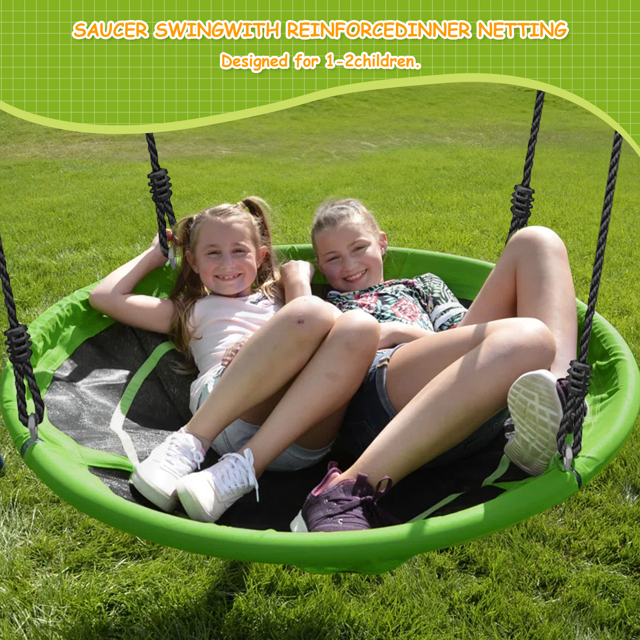 Aukfa 6 in 1 Outdoor Swing Set for Kids, 450Lbs Heavy-Duty Metal Frame with Glide Ride, Slide, Belt Swing, Disc Swing, Basketball Hoop and Soccer Goals for Backyard Playground, Green