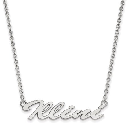 925 Sterling Silver Cable Necklace Chain LogoArt University of Illinois Medium Illini Script Pendant 18 inch 38 mm