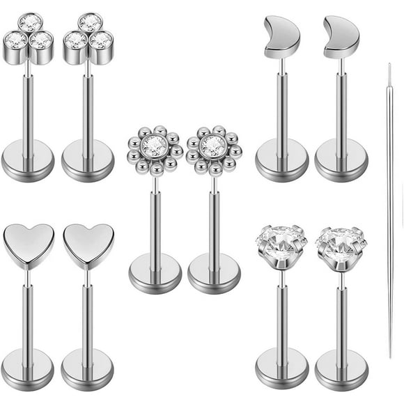 shiyou-10pcs 18G Threadless Push-in Tragus Conch Cartilage Flat Back Helix Labret Monroe Lip Ring Daith Piercing Jewelry