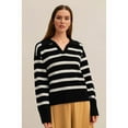 thumbnail image 3 of Women'S Striped Sweater Long Sleeve V-Neck Pullover Autumn Sweater Top 2025 Black One Size, 3 of 8