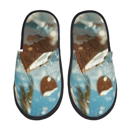 Balery Fresh Coconut Splash Slient Indoor Furry Fleece Comfort House Shoes Soft Non-Slip Home Shoes Cotton slippers House Slippers-- Medium