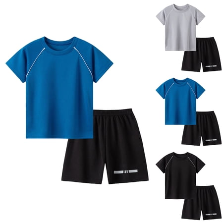 Pretxorve Kids Boys Short Sleeve Set Mesh Fabric Reflective Print Top Sport Casual Shorts Training Outfits 5-12Y