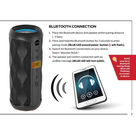 Monster Rove Bluetooth Speaker, 10 watt portable bluetooth speaker with EZSYNC, with built in power bank, Bluetooth Monster Rove Bluetooth Speaker, 10 watt portable bluetooth speaker with EZSYNC, with built in power bank, Bluetooth