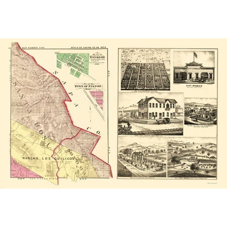 Historic County Map- Sonoma Northeast County California - Thompson 1877 - Vintage Wall Art