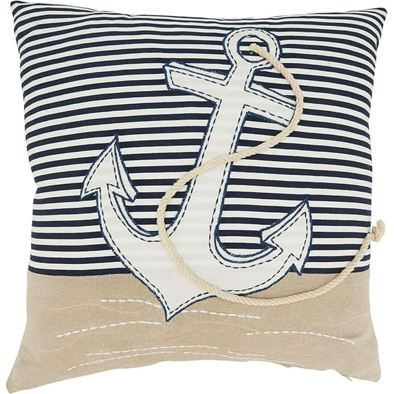 Coastal Embroidered Anchor Pillow Cover