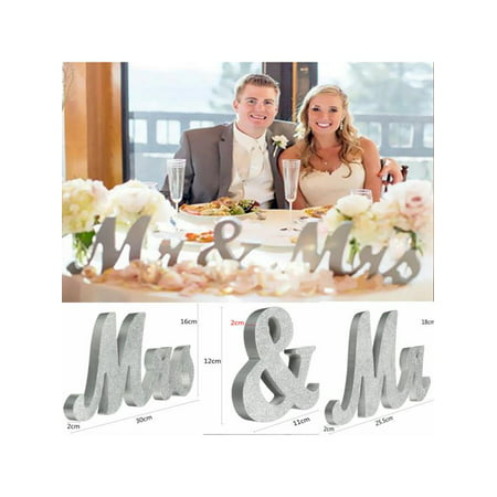 Large Valentines Gifts Wooden Mr & Mrs Silver Shining Standing Letters Plaque Sign Wedding Engagement Table Decoration Best